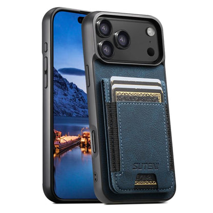 For iPhone 17 Pro Suteni H03 Litchi Leather Card Bag Stand Back Phone Case(Blue) - iPhone 17 Pro Cases by Suteni | Online Shopping UK | buy2fix