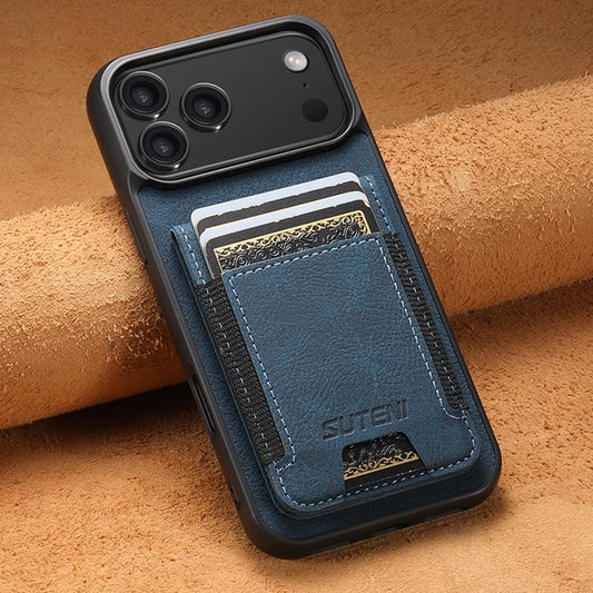 For iPhone 17 Pro Suteni H03 Litchi Leather Card Bag Stand Back Phone Case(Blue) - iPhone 17 Pro Cases by Suteni | Online Shopping UK | buy2fix