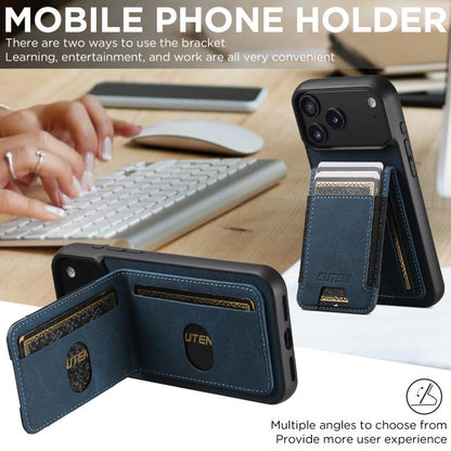 For iPhone 17 Pro Suteni H03 Litchi Leather Card Bag Stand Back Phone Case(Blue) - iPhone 17 Pro Cases by Suteni | Online Shopping UK | buy2fix