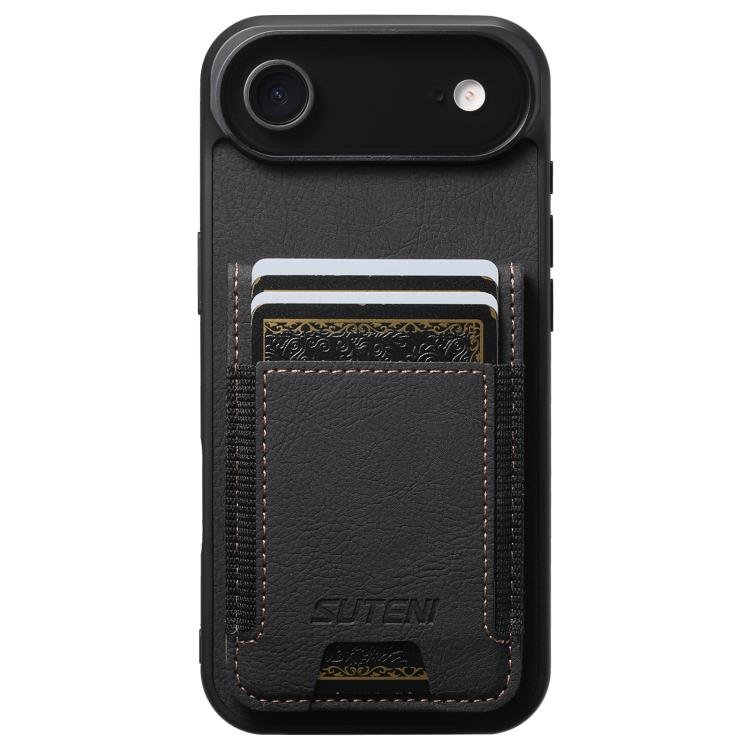 For iPhone 17 Air Suteni H03 Litchi Leather Card Bag Stand Back Phone Case(Black) - iPhone 17 Air Cases by Suteni | Online Shopping UK | buy2fix