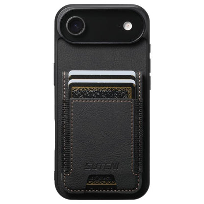 For iPhone 17 Air Suteni H03 Litchi Leather Card Bag Stand Back Phone Case(Black) - iPhone 17 Air Cases by Suteni | Online Shopping UK | buy2fix
