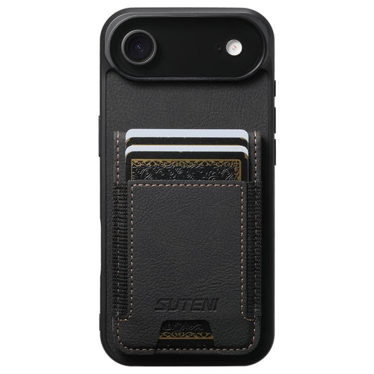 For iPhone 17 Air Suteni H03 Litchi Leather Card Bag Stand Back Phone Case(Black) - iPhone 17 Air Cases by Suteni | Online Shopping UK | buy2fix