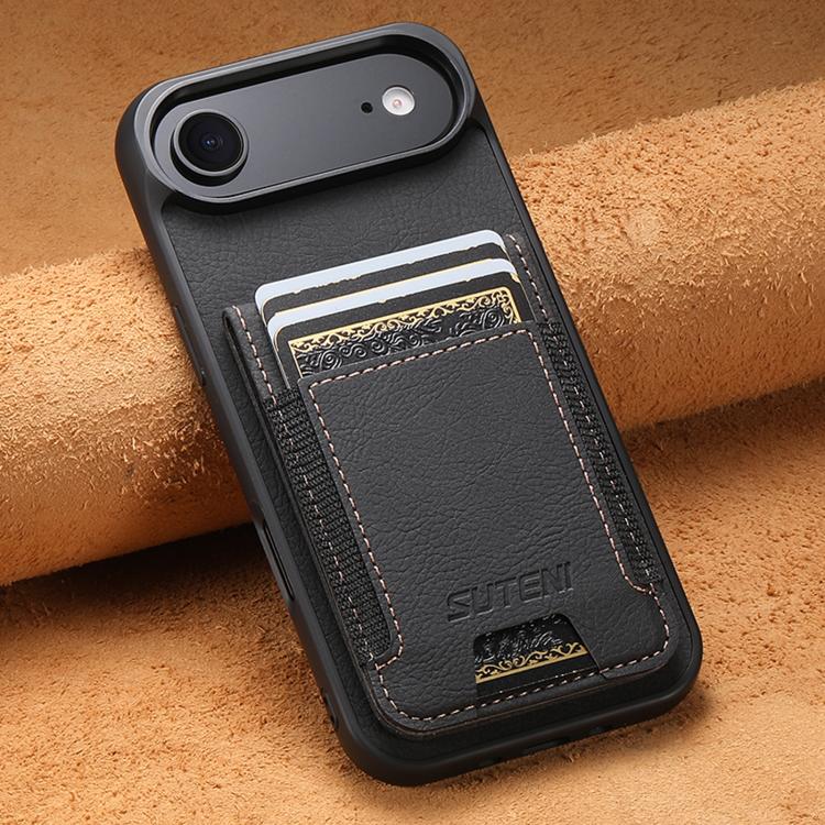 For iPhone 17 Air Suteni H03 Litchi Leather Card Bag Stand Back Phone Case(Black) - iPhone 17 Air Cases by Suteni | Online Shopping UK | buy2fix