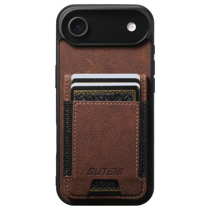 For iPhone 17 Air Suteni H03 Litchi Leather Card Bag Stand Back Phone Case(Brown) - iPhone 17 Air Cases by Suteni | Online Shopping UK | buy2fix