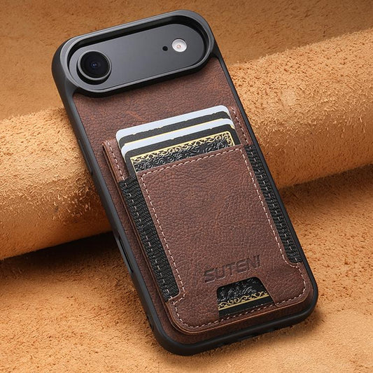 For iPhone 17 Air Suteni H03 Litchi Leather Card Bag Stand Back Phone Case(Brown) - iPhone 17 Air Cases by Suteni | Online Shopping UK | buy2fix