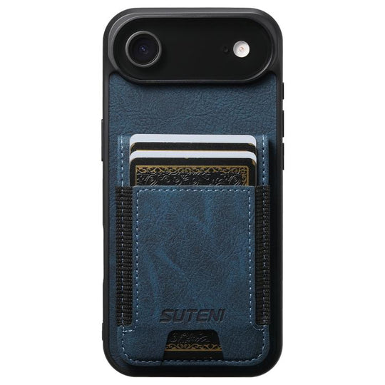 For iPhone Air Suteni H03 Litchi Leather Card Bag Stand Back Phone Case(Blue)