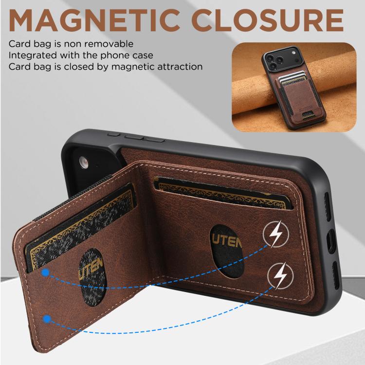 For iPhone 17 Suteni H03 Litchi Leather Card Bag Stand Back Phone Case(Brown) - iPhone 17 Cases by Suteni | Online Shopping UK | buy2fix