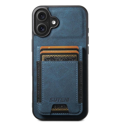 For iPhone 17 Suteni H03 Litchi Leather Card Bag Stand Back Phone Case(Blue) - iPhone 17 Cases by Suteni | Online Shopping UK | buy2fix