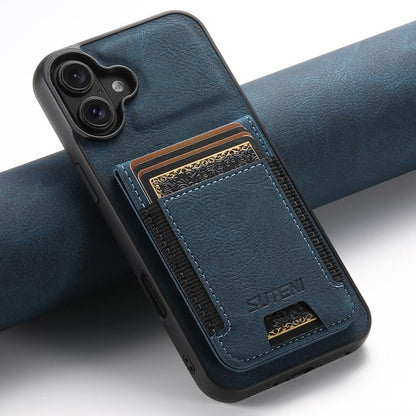 For iPhone 17 Suteni H03 Litchi Leather Card Bag Stand Back Phone Case(Blue) - iPhone 17 Cases by Suteni | Online Shopping UK | buy2fix