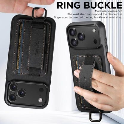 For iPhone 17 Pro Max Suteni H13 Litchi Leather Wrist Strap Wallet Back Phone Case(Black) - iPhone 17 Pro Max Cases by Suteni | Online Shopping UK | buy2fix