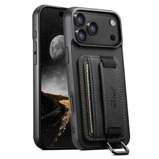 For iPhone 17 Pro Suteni H13 Litchi Leather Wrist Strap Wallet Back Phone Case(Black) - iPhone 17 Pro Cases by Suteni | Online Shopping UK | buy2fix