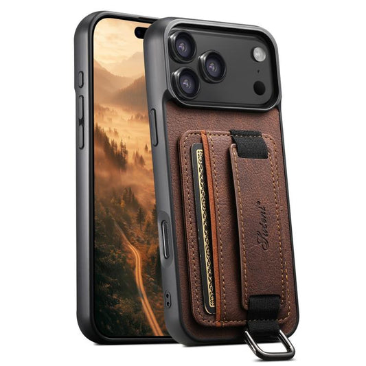 For iPhone 17 Pro Suteni H13 Litchi Leather Wrist Strap Wallet Back Phone Case(Brown) - iPhone 17 Pro Cases by Suteni | Online Shopping UK | buy2fix