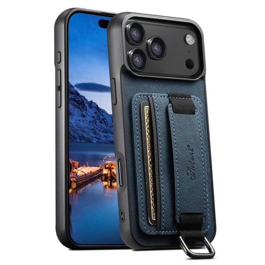 For iPhone 17 Pro Suteni H13 Litchi Leather Wrist Strap Wallet Back Phone Case(Blue) - iPhone 17 Pro Cases by Suteni | Online Shopping UK | buy2fix