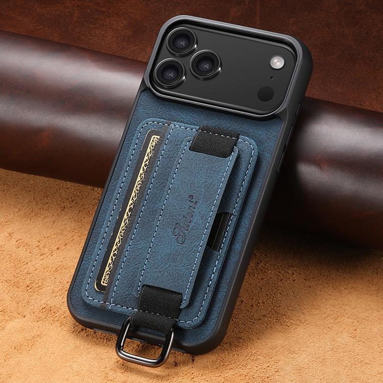 For iPhone 17 Pro Suteni H13 Litchi Leather Wrist Strap Wallet Back Phone Case(Blue) - iPhone 17 Pro Cases by Suteni | Online Shopping UK | buy2fix