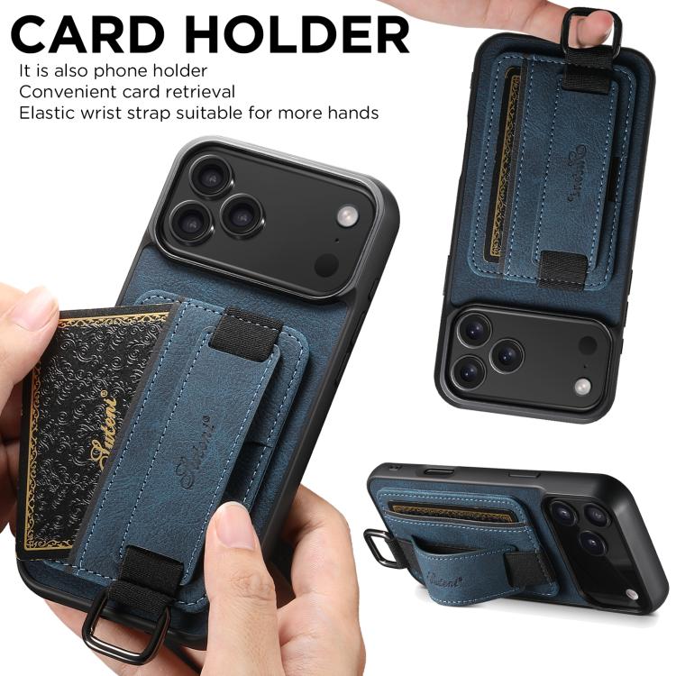 For iPhone 17 Pro Suteni H13 Litchi Leather Wrist Strap Wallet Back Phone Case(Blue) - iPhone 17 Pro Cases by Suteni | Online Shopping UK | buy2fix