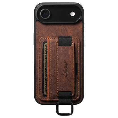 For iPhone Air Suteni H13 Litchi Leather Wrist Strap Wallet Back Phone Case(Brown) - iPhone Air Cases by Suteni | Online Shopping UK | buy2fix