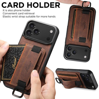 For iPhone Air Suteni H13 Litchi Leather Wrist Strap Wallet Back Phone Case(Brown) - iPhone Air Cases by Suteni | Online Shopping UK | buy2fix