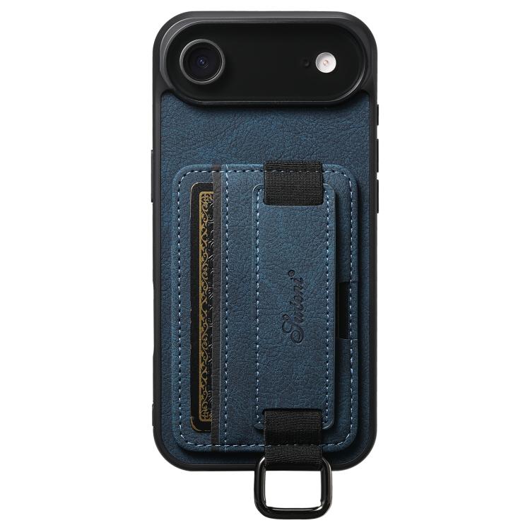 For iPhone Air Suteni H13 Litchi Leather Wrist Strap Wallet Back Phone Case(Blue) - iPhone Air Cases by Suteni | Online Shopping UK | buy2fix
