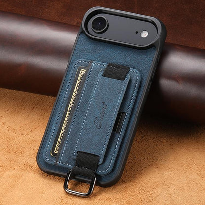 For iPhone Air Suteni H13 Litchi Leather Wrist Strap Wallet Back Phone Case(Blue) - iPhone Air Cases by Suteni | Online Shopping UK | buy2fix