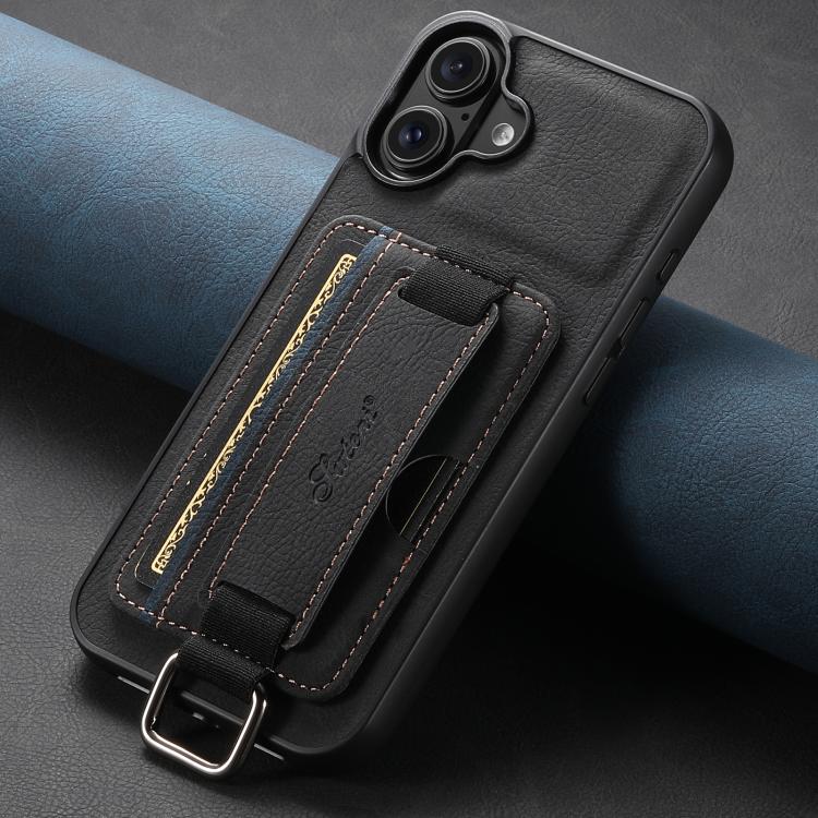 For iPhone 17 Suteni H13 Litchi Leather Wrist Strap Wallet Back Phone Case(Black) - iPhone 17 Cases by Suteni | Online Shopping UK | buy2fix