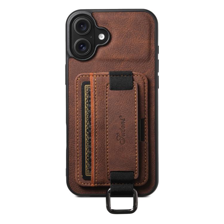 For iPhone 17 Suteni H13 Litchi Leather Wrist Strap Wallet Back Phone Case(Brown) - iPhone 17 Cases by Suteni | Online Shopping UK | buy2fix