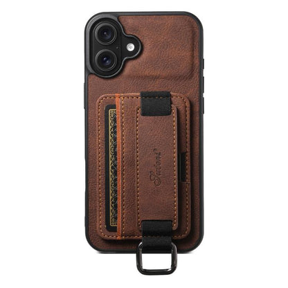 For iPhone 17 Suteni H13 Litchi Leather Wrist Strap Wallet Back Phone Case(Brown) - iPhone 17 Cases by Suteni | Online Shopping UK | buy2fix
