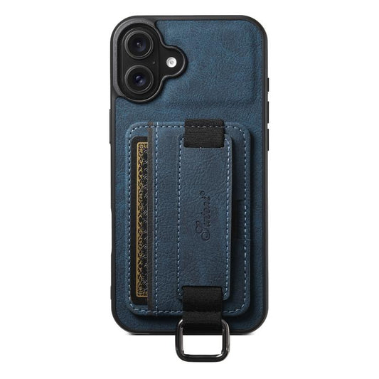 For iPhone 17 Suteni H13 Litchi Leather Wrist Strap Wallet Back Phone Case(Blue) - iPhone 17 Cases by Suteni | Online Shopping UK | buy2fix