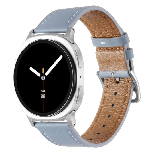 For Galaxy Watch9 / 8 / 8 Classic Stainless Steel Silver Buckle Genuine Leather Watch Band(Sky Blue)
