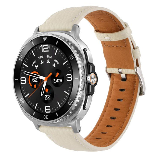 For Galaxy Watch9 / 8 / 8 Classic Lychee Texture Genuine Leather Watch Band(Creamy White)