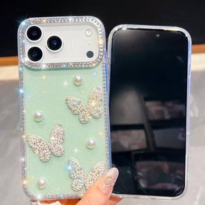 For iPhone Air Diamond Glitter Pearl Butterfly Four-Corner Shockproof Phone Case(Transparent) - iPhone Air Cases by buy2fix | Online Shopping UK | buy2fix