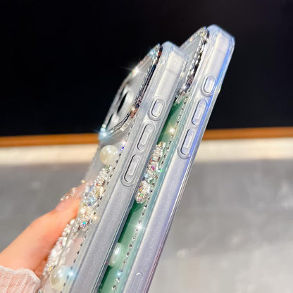 For iPhone Air Diamond Glitter Pearl Butterfly Four-Corner Shockproof Phone Case(Light Green) - iPhone Air Cases by buy2fix | Online Shopping UK | buy2fix