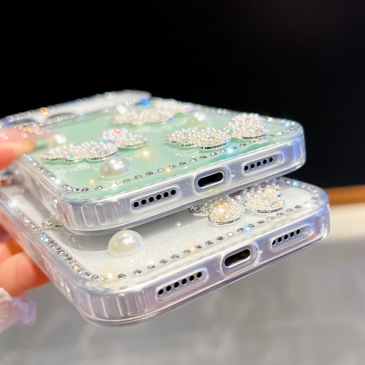 For iPhone Air Diamond Glitter Pearl Butterfly Four-Corner Shockproof Phone Case(Light Green) - iPhone Air Cases by buy2fix | Online Shopping UK | buy2fix