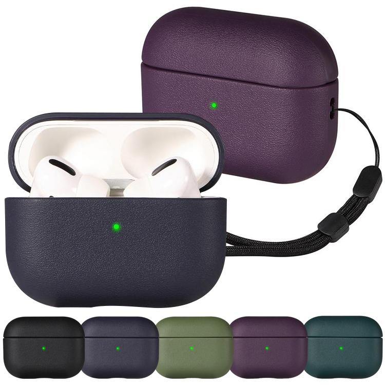 For AirPods Pro 3 Simple Solid Color Soft Leather Texture TPU Earphone Protective Cover with Strap(Black) - For AirPods Pro 3 by buy2fix | Online Shopping UK | buy2fix