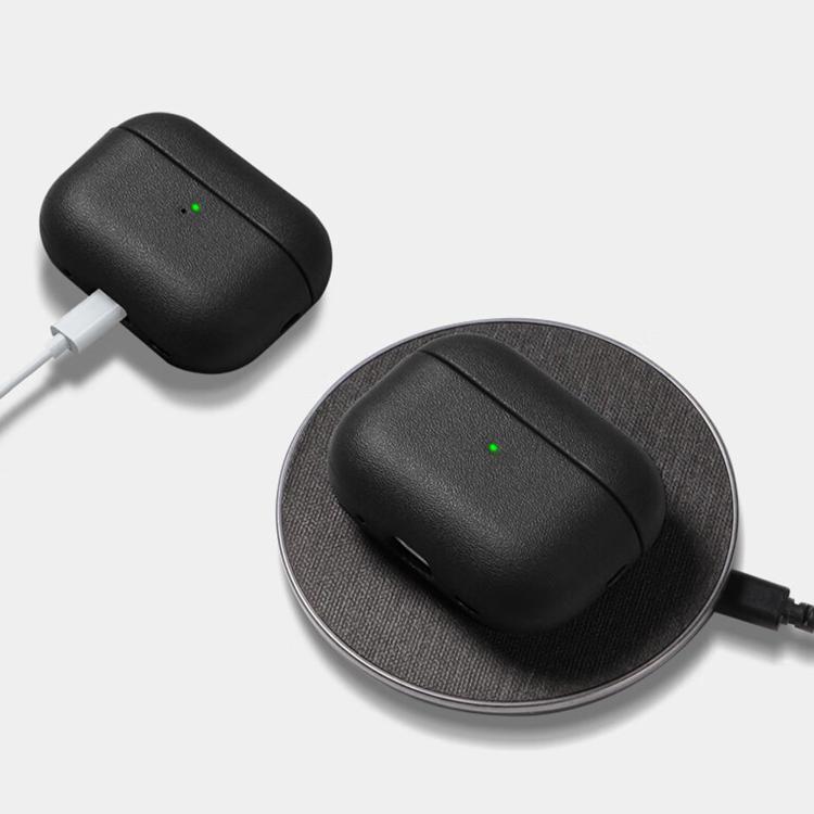 For AirPods Pro 3 Simple Solid Color Soft Leather Texture TPU Earphone Protective Cover with Strap(Black) - For AirPods Pro 3 by buy2fix | Online Shopping UK | buy2fix