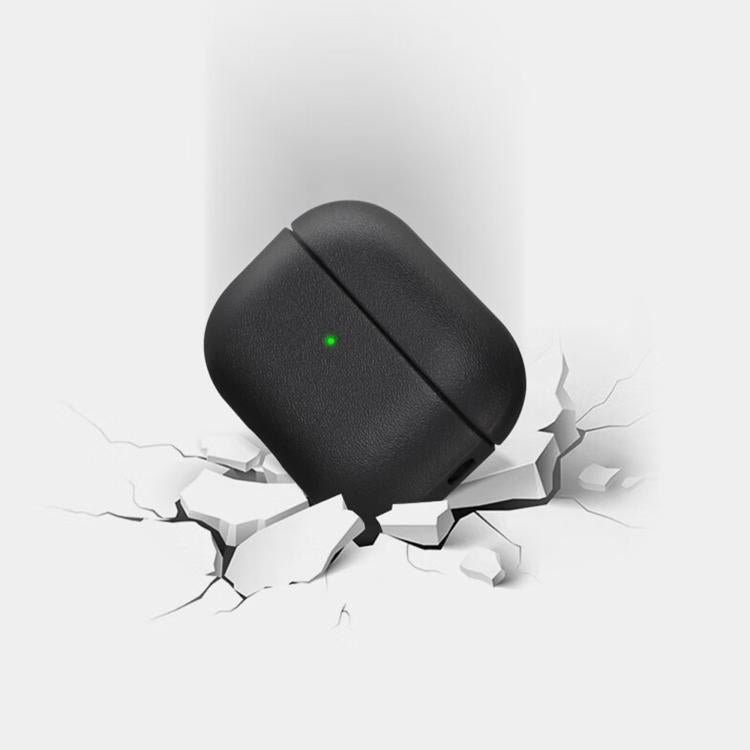 For AirPods Pro 3 Simple Solid Color Soft Leather Texture TPU Earphone Protective Cover with Strap(Black) - For AirPods Pro 3 by buy2fix | Online Shopping UK | buy2fix