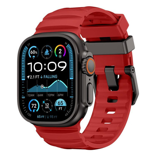 For Apple Watch 46mm / 49mm / 45mm / 44mm Rock-Peak Silicone Watch Band(Black Red)