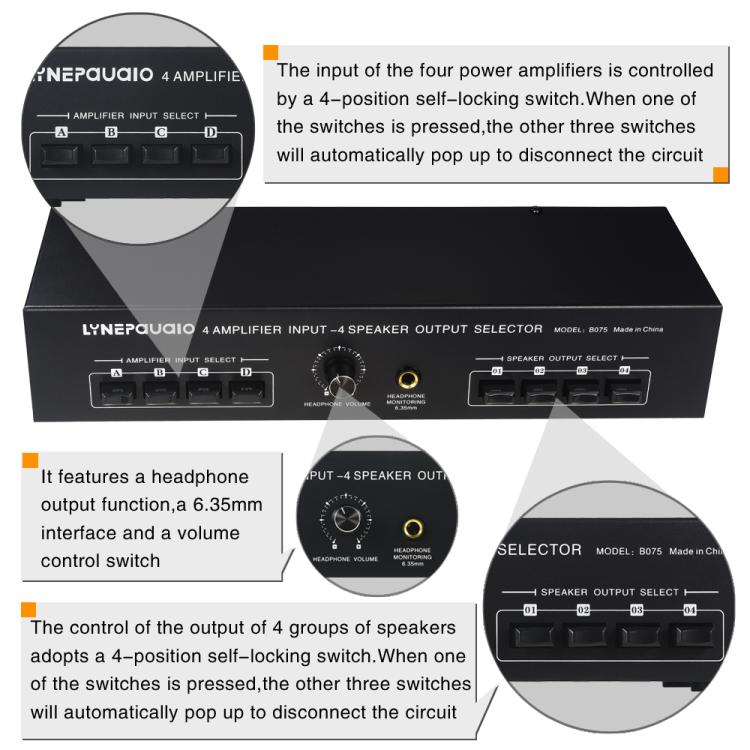 B075 4 Input 4 Ooutput Power Amplifier Speaker Selector Switcher,  300W Sound Quality Per Channel No Loss -  by buy2fix | Online Shopping UK | buy2fix