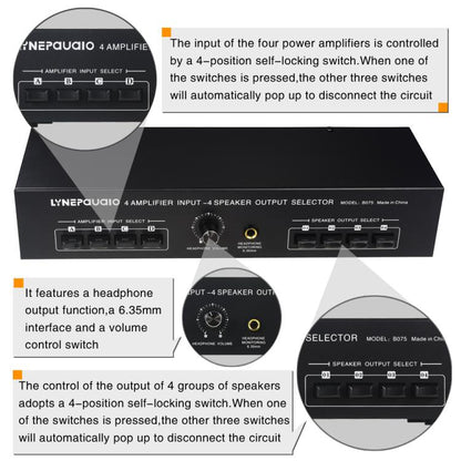 B075 4 Input 4 Ooutput Power Amplifier Speaker Selector Switcher,  300W Sound Quality Per Channel No Loss -  by buy2fix | Online Shopping UK | buy2fix