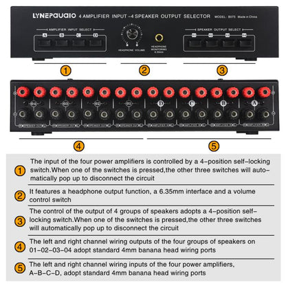 B075 4 Input 4 Ooutput Power Amplifier Speaker Selector Switcher,  300W Sound Quality Per Channel No Loss -  by buy2fix | Online Shopping UK | buy2fix
