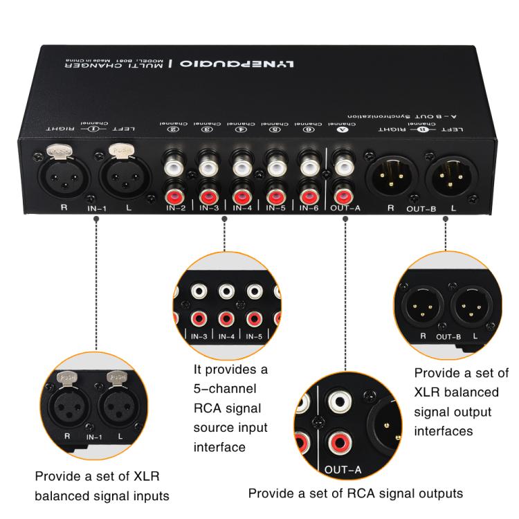 B081 6 Input 3 Outupt Audio Signal Selector Switcher Multi-channel Switcher, Fully Balanced Passive Front Active Speaker Volume Controller RCA Selector -  by buy2fix | Online Shopping UK | buy2fix