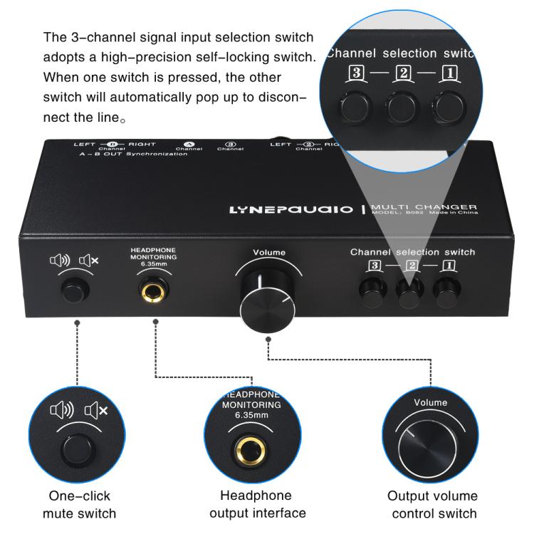 B082 3 Input 3 Output Audio Signal Selector Balanced Line Switcher -  by buy2fix | Online Shopping UK | buy2fix