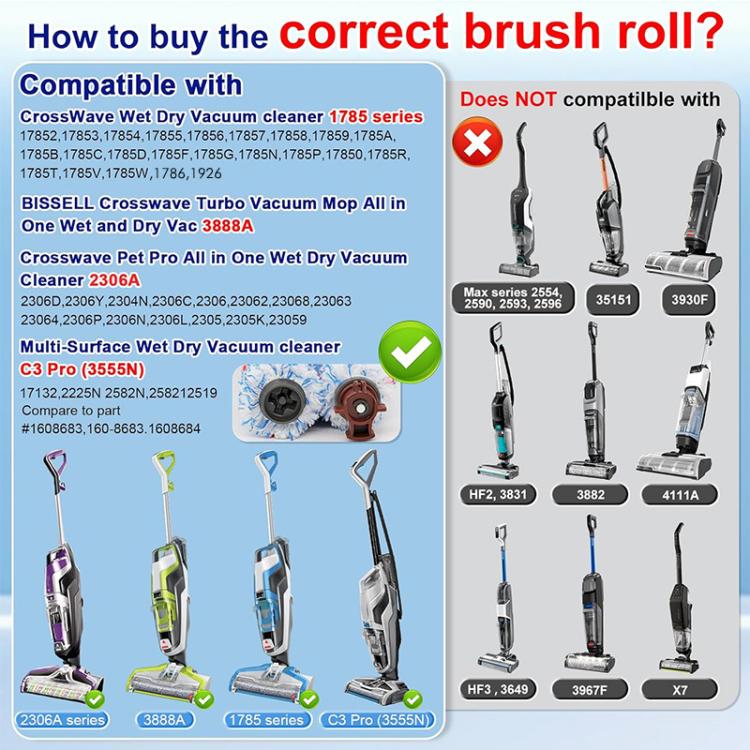 JUNSUNMAY 2pcs Replacement Brush Roll for Bissell CrossWave Vacuum Cleaner 1866 / 1868, Style:Pet Brush - For Bissell Accessories by JUNSUNMAY | Online Shopping UK | buy2fix
