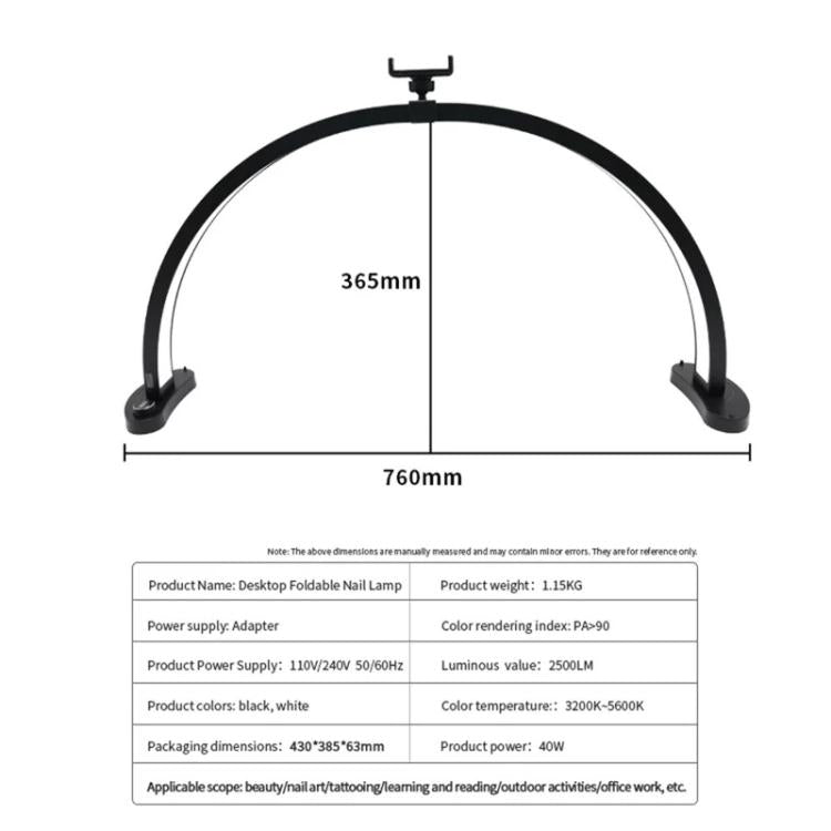HD-M11X 28 inch LED Light Semi-Circular Desktop Beauty Lamp Fill Light For Tattoo / Nail Art, Plug:EU Plug - Selfie Light by buy2fix | Online Shopping UK | buy2fix