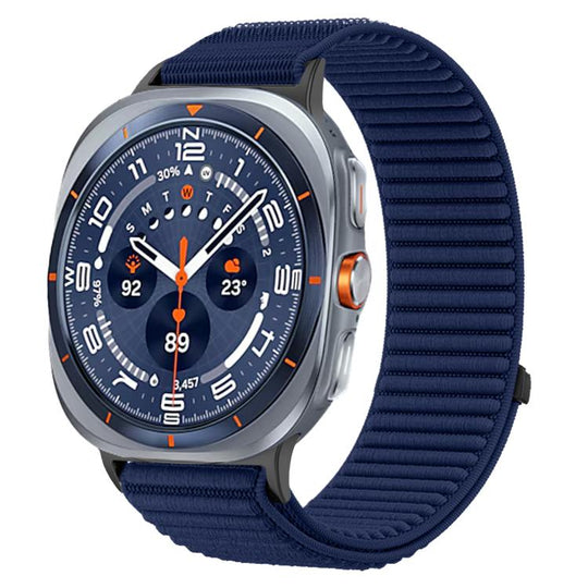 For Galaxy Watch Ultra2 2026 / 2025 / 1 2024 Woven Nylon Hook And Loop Fastener Metal Interface Watch Band(Azure)