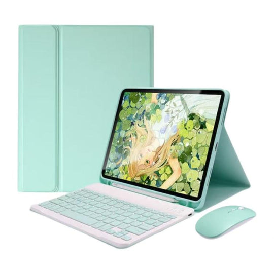 For iPad 2022 Detachable Magnetic Bluetooth Keyboard Tablet Case with Mouse(Mint Green)