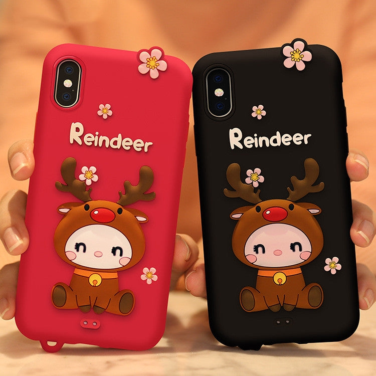 Lovely Reindeer Full Package Anti Falling Silicone Sleeve for iPhone X(Red) - More iPhone Cases by buy2fix | Online Shopping UK | buy2fix