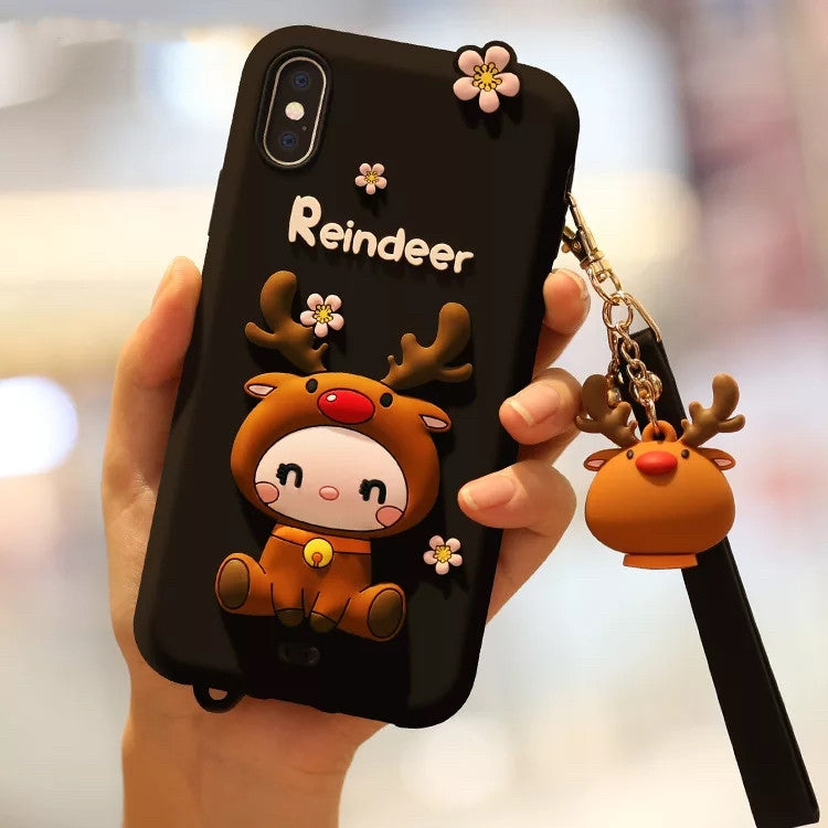 Lovely Reindeer Full Package Anti Falling Silicone Sleeve for iPhone X(Black) - More iPhone Cases by buy2fix | Online Shopping UK | buy2fix