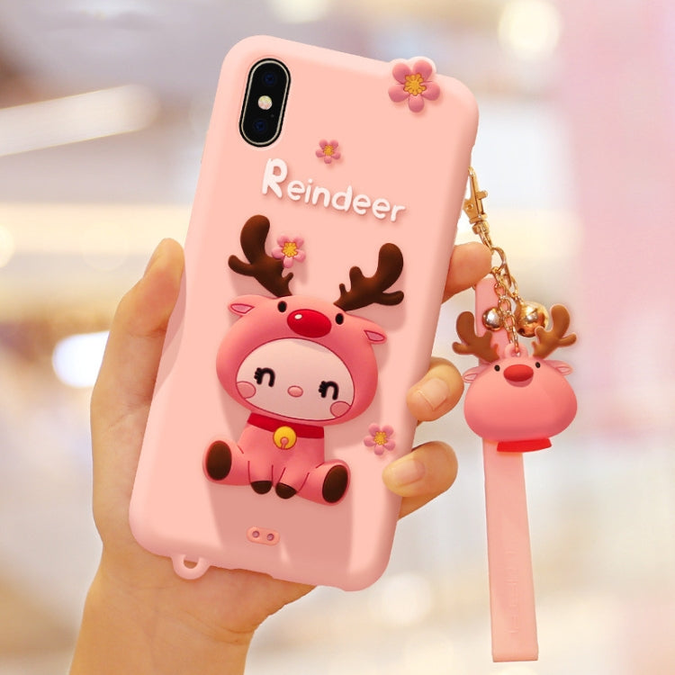 Lovely Reindeer Full Package Anti Falling Silicone Sleeve for iPhone X(Pink) - More iPhone Cases by buy2fix | Online Shopping UK | buy2fix