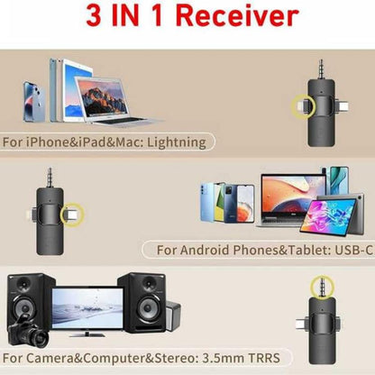 Mini Wireless Lavalier Microphone with 3 in 1 Receiver and Dual Microphone for Interview / Vlog / Podcast - Microphone by buy2fix | Online Shopping UK | buy2fix
