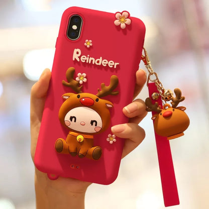For iPhone XS Lovely Reindeer Full Package Anti Falling Silicone Sleeve(Pink) - More iPhone Cases by buy2fix | Online Shopping UK | buy2fix